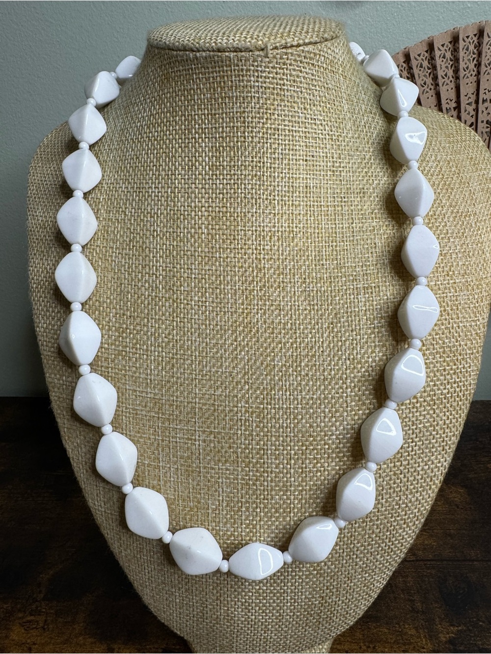Vintage White Geometric Lucite Bead Necklace